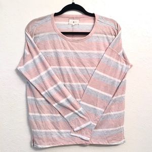Lou & Grey Pink and Gray Striped Long Sleeve Top